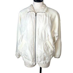 Lavon Vintage Womens Track Jacket White Size Small Pure Silk Knit Sleeve Lined
